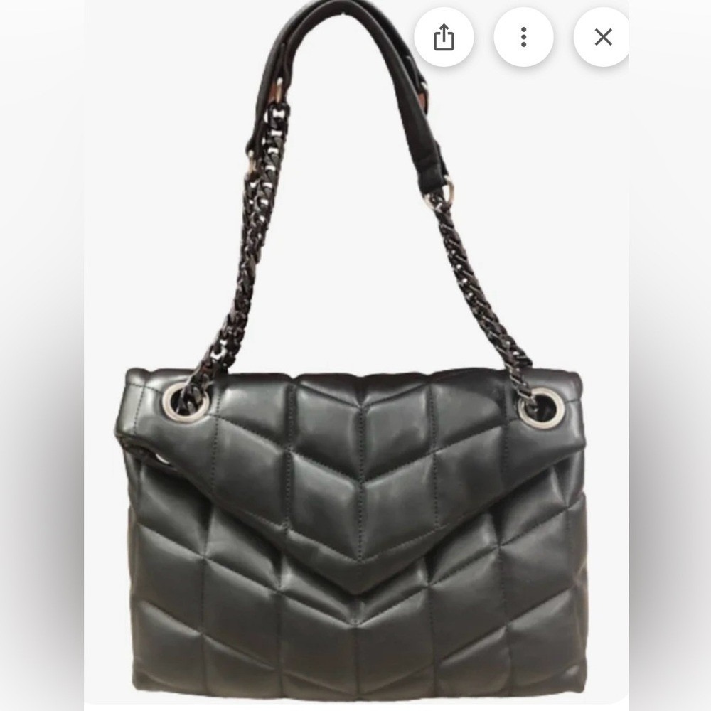 Sondra Roberts Black Quilted Shoulder Bag with Chain Straps - Picture 1 of 5
